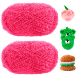 Uiopa Sponge Yarn, 200 g (2 x 100 g, 2 x 200 m) Glitter Washing Up Sponge Yarn, Crochet Bubble Yarn, Fluffy Sponge Wool Yarn for Crocheting, Knitting, Dishcloths, Bath Sponges, Decoration, DIY Crafts