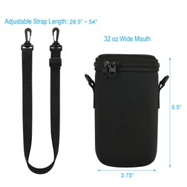 Cosmos Mason Jar Portable Neoprene Insulated Bag Mason Jar Insulated Holder Pouch, Glass Bottle Sleeve Cover with Adjustable Strap and Double Zippers, Fits 32 Oz Regular & Wide Mouth Jar (Black)