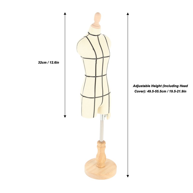 Miniature Dress Form with Stand Wood Base Sewing Mannequin Body
