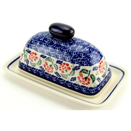 Polish Pottery Butter Dish 4" X 7" From Zaklady Ceramiczne Boleslawiec #1377-963 Traditional Pattern, Dimensions: 7.5 Inch X 4.4 Inch