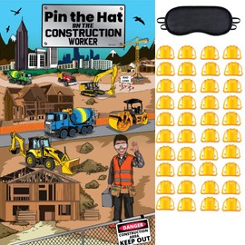 Jayd Products, Pin the Hat on the Construction Worker, Kids Construction Party Game 37 X 24 inches, Construction Birthday Party Supplies (40 Players)