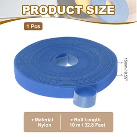 PATIKIL 0.6IN x 33FT Hook and Loop Tape, Double-Sided Nylon Strips Reusable Cable Ties Roll Multi-Purpose Cord Management Tape Wrap Fastener for Home Office, Blue