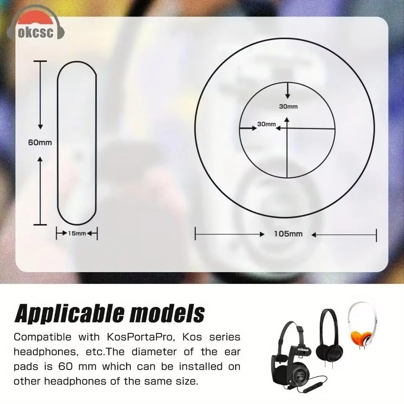 OKCSC Headphone Replacement Earpads 60mm Diameter 1 Pair for OKCSC