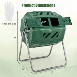 Tumbling Composter 40 Gallon Garden Rotating Compost Bin w/Dual Chamber