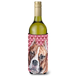 Caroline's Treasures SC9704LITERK Staffordshire Bull Terrier Staffie Hearts and Love Wine Bottle Beverage Insulator Hugger, Wine Bottle, multicolor