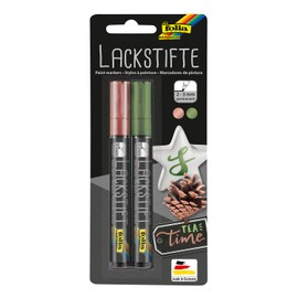 folia 1869 Paint Pens, Set of 2, Line Width 2 - 3 mm, Rose and Green, Waterproof and Non-fading, for Labelling and Decorating