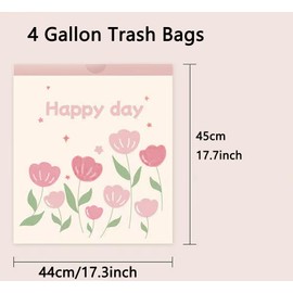 4 Gallon Trash Bags 100pcs Drawstring Tearing-free for Bathroom Office Home Bedroom Trash Can with Pink Floral Printed Garbage Basket Bags (4Gallon 100pcs)