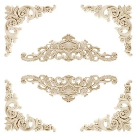 Dtoterul Wooden Ornaments 6 Pieces Ornaments Wooden Corner Onlay Applique Furniture Wood Carved Furniture Appliques Wood Decorative Long Carved Onlay Applique Wood Carved Corner Ornaments for