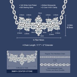 RAPRGOLD Moissanite Necklace for Women, 0.88 Carat Lab Created Moissanite Four Leaf Clover 925 Sterling Silver with 14K White Gold Plated Pendant Necklaces Jewelry Gifts for Wife, Mom, Her