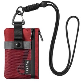 VULKIT - Cartera pequeña minimalista con ventana de identificación, tarjetero con bloqueo RFID, resistente al agua, con cremallera, llavero con cordón para tarjetas, dinero en efectivo, llaves