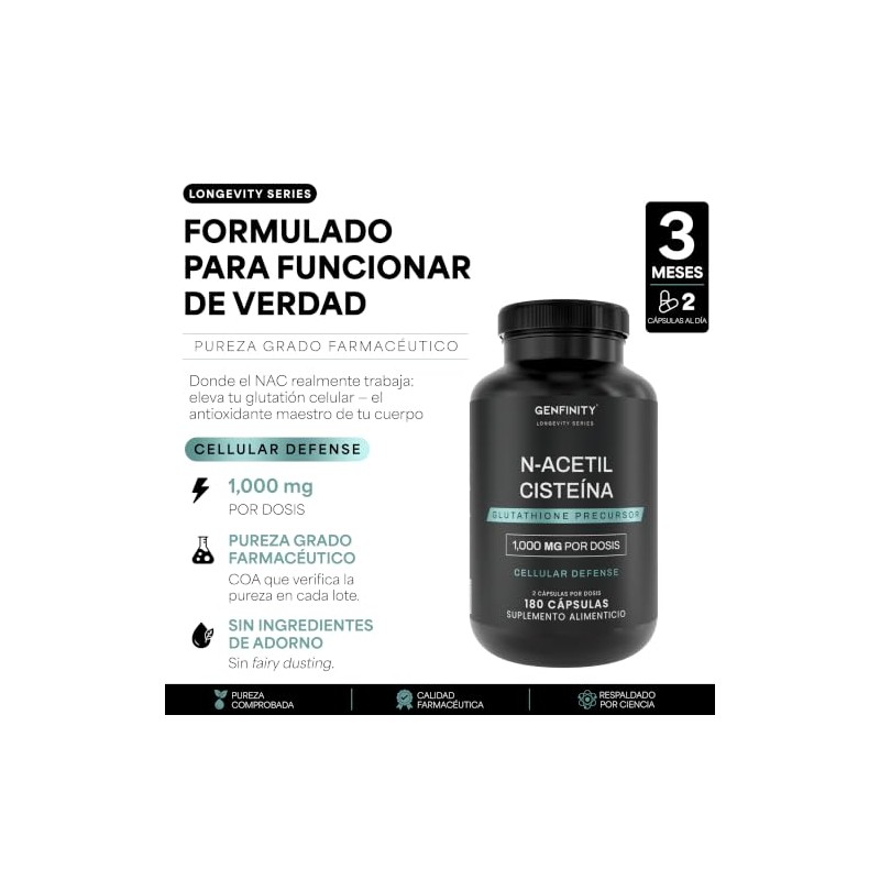 Acetil Cisteína Nac 000 Por Dosis 180 Cápsulas Pureza Grado