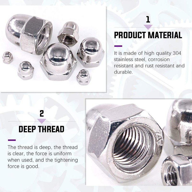 100Pcs 304 Stainless Steel Serrated Metric Acorn Cap Nuts Hex