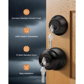 Probrico 3 Sets-Entry Door Knob Lockset and Single Cylinder Deadbolt Combination Set, Keyed Alike Front Handlesets in Oil Rubbed Bronze, Combo Pack Door Knobs Exterior,Contractor Pack