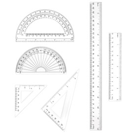 1 Set Plastic Clear Ruler Math Set, Includes 6" | 12" Long Straight Ruler, Triangles, Protractor Geometry Math Transparent Rulers for School Office Home Office Drawings (Transparent)