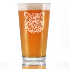 Tiger Face Pint Glass for Beer - Unique Tiger Themed Decor and Gifts for Animal Lovers - 16 Oz Glasses