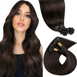 LaaVoo Bondings Extensions Real Hair Dark Brown Real Hair Extensions with Keratin Bondings Brown 1 g/s U-Tips Extensions Real Hair Bondings Darkest Brown 50 g 50 cm #2