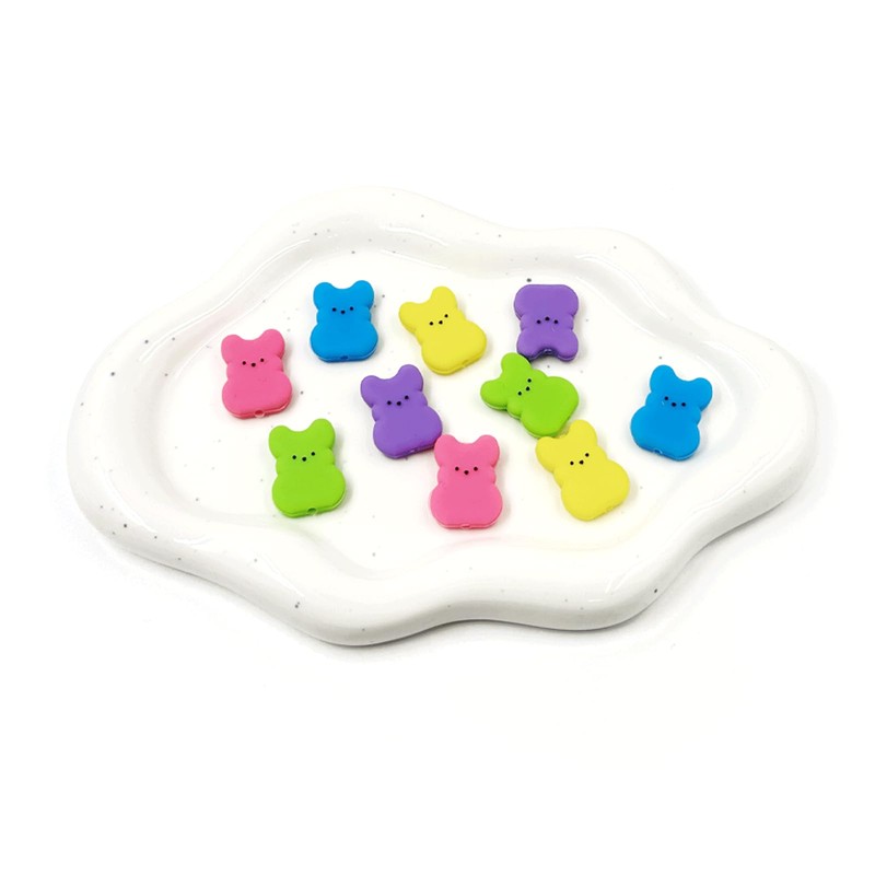 10CS Easter Bunny Silicone Beads, Colorful Rabbit Shaped Silicone Focal