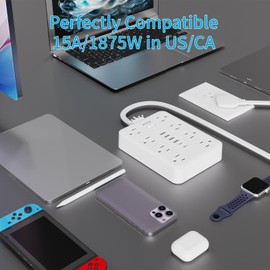 Surge Protector Power Strip(900J) -MCSCN 8 Outlets 6 USB - 15A/1875W - 10ft Extension Cord,Ultra-Thin Plug & Cord - UL Certified - Home/Office Use