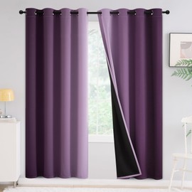 Yakamok Purple 100% Blackout Curtains for Bedroom,Ombre Room Darkening Curtains for Living Room Grommet Window Curtains 72 inches Long,Thermal Insulated Gradient Curtains & Drapes,2 Panels,52x72 inch