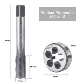 BIGP Tap M14 x 1.5, Metric Tap and Die Set, HSS Tap and Die Set, Right Thread Fine Thread Cutter, Straight Fluted Tap