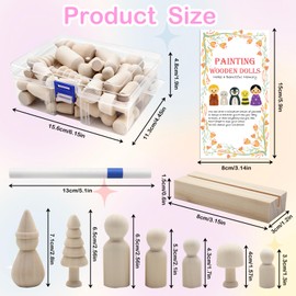 AuroraTurn 72 PCS Fun Baby Shower Games Painting Kit, 45 DIY Wooden Blank Dolls for Coloring with Box, 24 Acrylic Marker Pens for Baby Shower Gender Reveals Party Activities