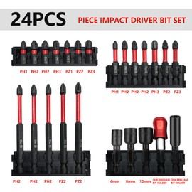 24 pcs Impact Screwdriver bit Set, S2 Steel Screwdriver Impact Set with Storage Box, with Retractable bit Holder and Magnetic nut Driver, Suitable for Electric Screwdrivers and Electric Drills