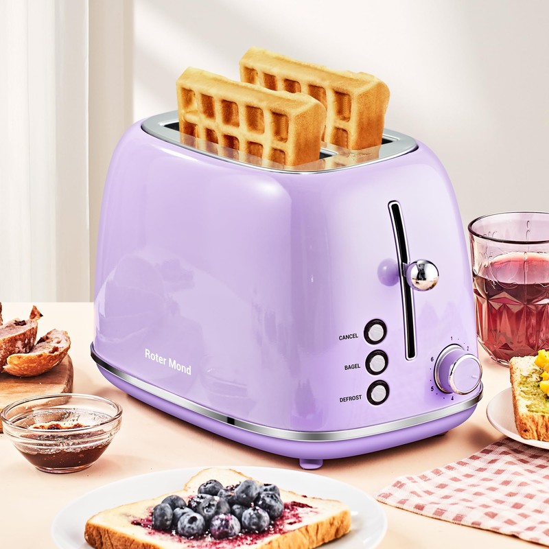 Roter Mond 2 Slice Toaster Retro Stainless Steel with Bagel,