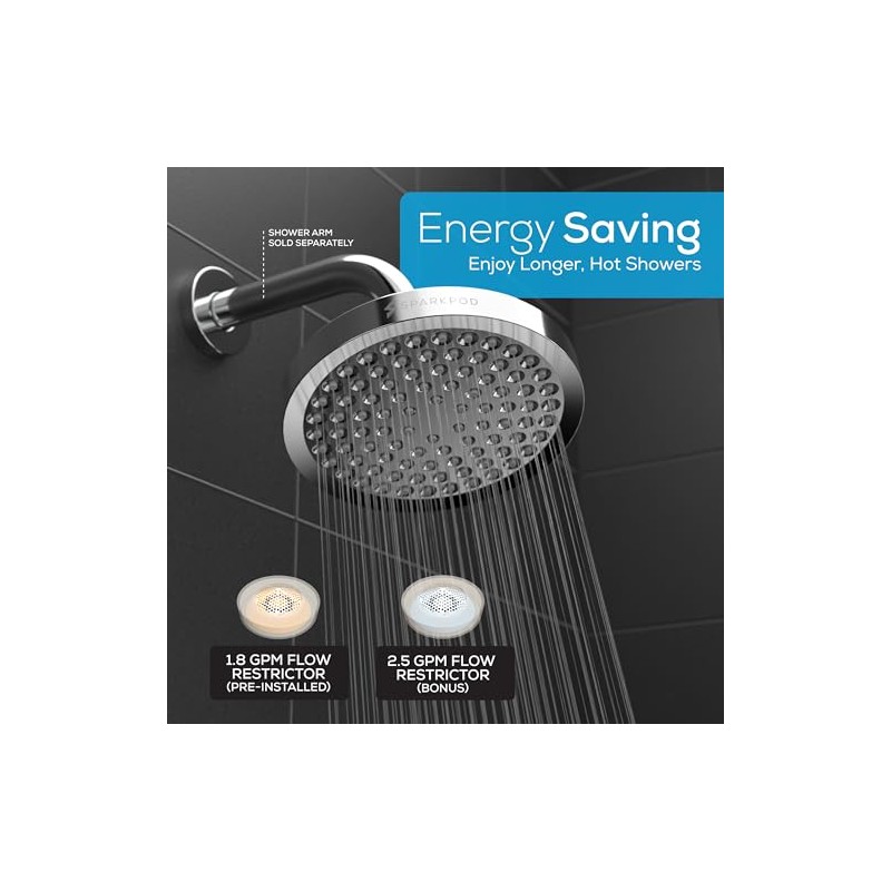 SparkPod Shower Head - High Pressure Rain - Luxury Design