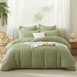 YASMENG Seersucker Bed Linen 135 x 200 cm Green Striped Bed Linen Seersucker Modern Bed Linen Microfibre Soft Breathable Duvet Cover Set 2-Piece with Zip and 80 x 80 cm Pillowcase