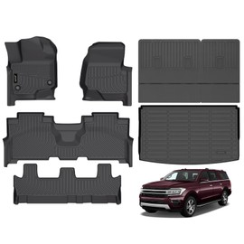 Jenofa-for Ford Expedition Max 2021-2025 8 Seats Bench All Weather Floor Mats Automotive Car Mat for Expedition Accessories (Floor Mats & Rear Seat Back Mats & Cargo Liner)