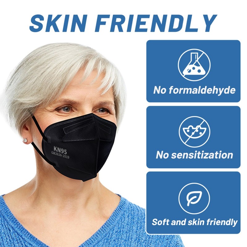KN95 Face Masks Black Adults - 100 Pack Disposable Masks