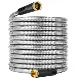 Stainless Steel Garden Hose 25 ft, Flexible Metal Water Hose 25ft with 3/4'' Crush Resistant Solid Brass Fittings, Heavy Duty, No Kink & No Tangle, Lightweight, Durable