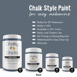 Chalky Chicks 4 Fl Oz Matte Steel (Blue Gray) Chalk Paint for Furniture Without Sanding - No Prep Furniture Paint No Sanding All in One for Crafts, Wood, Walls, Cabinet, Metal, Dresser, Farmhouse