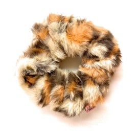 Mia Beauty Furry Scrunchie Ponytail Holder Hair Tie Hair Accessory Hair Wrap for Women, Teens, Girls, Fashion | Beige Brown Leopard Print