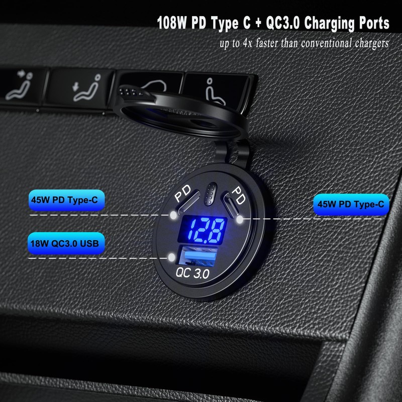 Dual PD 3.0 USB Car Socket Car Charger, Dual 45W