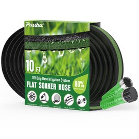 Flat Soaker Hose 10FT for Garden and Lawns, 80% Water-Saving Drip Irrigation Hose with Anodized Aluminum Ends, Flexible Leakproof Double Layer Gardening Hoses ﻿