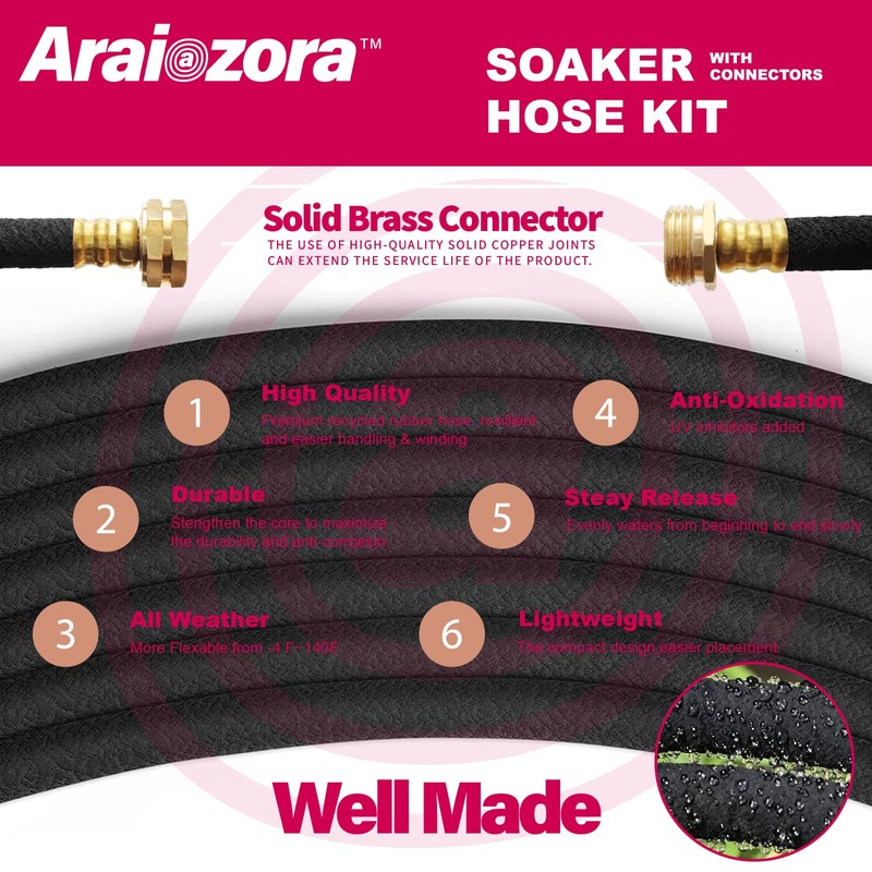 Soaker Hose 150 FT For Garden Beds,Heavy Duty Solid Brass