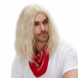 MEDISIFA Long Blonde Curly Mens Wig Shoulder Length Wavy Men Wigs for Man Male Hippie 60s 70s Them Party Cosplay Costume Anime Men Wig