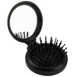 Vintage Black Mini Folding Pocket Brush with Mirror and Comb for Purse