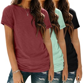 Zeagoo Womens Summer Tops Short Sleeve T Shirts Comfort Tees Teacher Outfits 3 Pack Crewneck Loose Fit