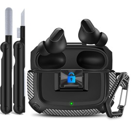 Sucure Lock Case for Beats Studio Buds/Buds Plus Locking Case Cover with Lock Clip & Cleaner Kit Pen, Buds + 2023 Impact and Smudge Resistant Case Cover with Men Women (Black)