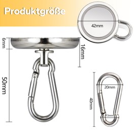 MIN CI Strong Magnets - Heavy Duty 42mm Neodymium Hooks 110lbs (50kg) for Cruise Cabins - 6 Pack