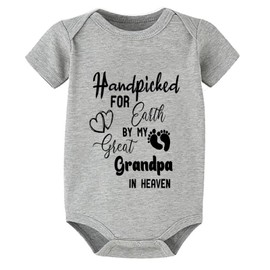 WOOYONGING Hand Picked For Earth By My Great Grandpa In Heaven Romper for Girls Short Sleeve Baby Bodysuit Grey Baby Romper 3 Month