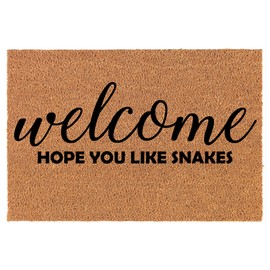 MIP Brand Doormat Natural Coco Coir Door Mat Welcome Hope You Like Snakes (30" x 18")