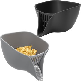 SAINT NIEVE 2 Pcs Pasta Strainer for Kitchen, Food Drain Basket with Drainage Port, Kitchen Vegetable Fruit Cleaning Drain Basket, and Salad & Pasta Drain Basket (Black and Grey)
