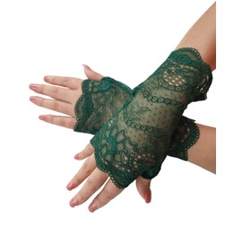 YHDDYG Women Lace Glove Fingerless Party Gloves S62, Green, One Size