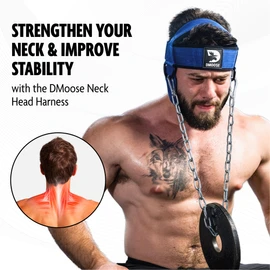 DMoose - Arnés de cuello para levantamiento de pesas, equipo de entrenamiento para entrenamiento, gimnasio, ejercicio, recuperación de lesiones con cadena de acero larga ajustable y correa para mejorar la fuerza muscular