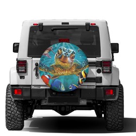Dujiea Marine Funny Sea Turtle Fish Spare Tire Cover, Universal Wheel Tire Cover Dust-Proof Tire Protectors for Trailer Rv Van SUV Truck Camper and Many Vehicle 14 15 16 17 Inch