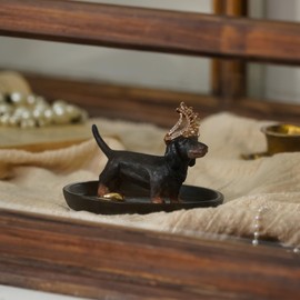 SOFFEE DESIGN Resin Dachshund Jewelry Tray, Storage for Ring Earring Necklace, Trinket Dish for Entryway Side Cabinet Bedside Table Washstand Dressing Table