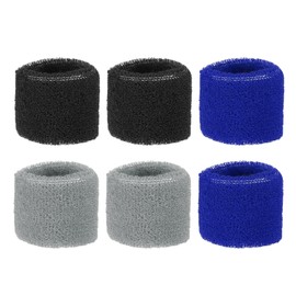PATIKIL 6pcs 8x5cm Sport Wristbands Coton Terry Cloth Sweat Band Sweat Band for Tennis Basketball Training Athletic Running Black Gray Blue